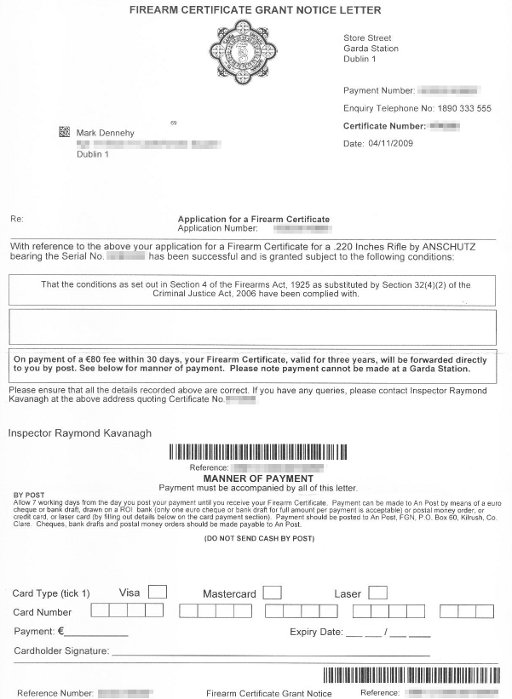 Smallbore Rifle licence granted notice